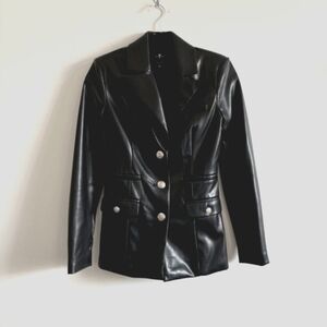 7 FOR ALL MANKIND I XS Faux Leather Blazer Jacket I Black with Gold Buttons